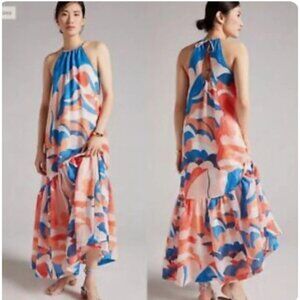 Maeve Anthropologie Halter Maxi Dress Summer Abstract Print Boho Chic, Size XS